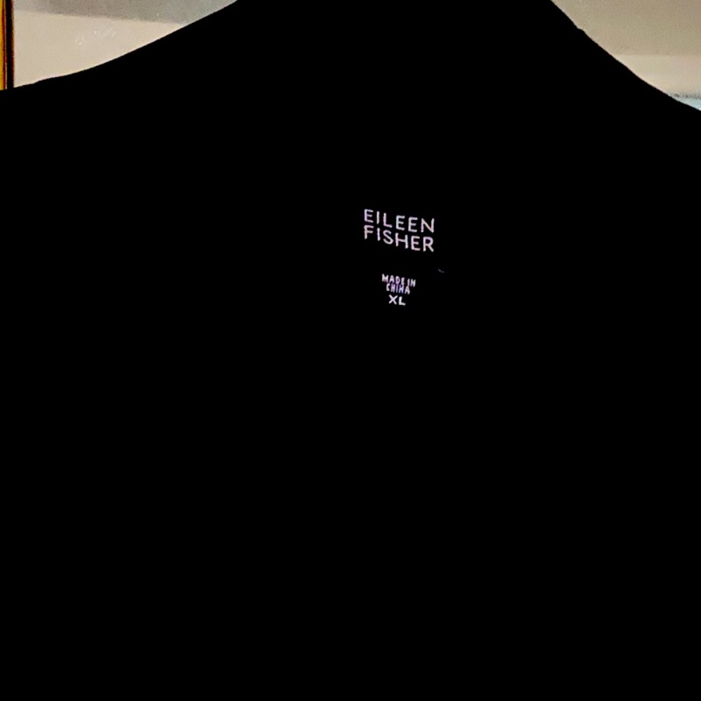 Eileen Fisher black open cardigan 93% silk 7% spandex Hard to photograph!